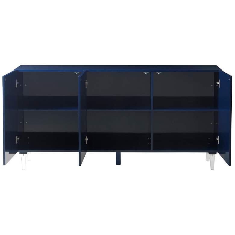 Image 4 Deco 65 inch Wide Blue Lacquer 3-Door Wood Buffet more views