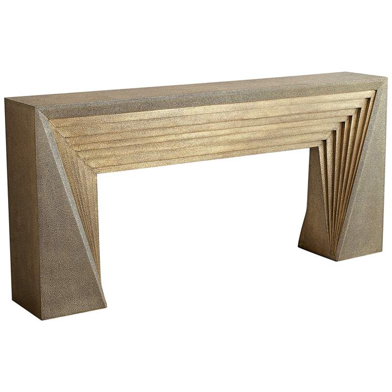 Deco 72&quot; Wide Wood and Brass Sheeting Console Table
