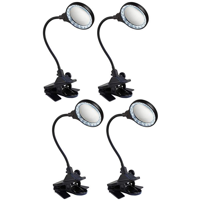 Image 1 Deco Black LED Gooseneck Magnifier Clip Lights Set of 4