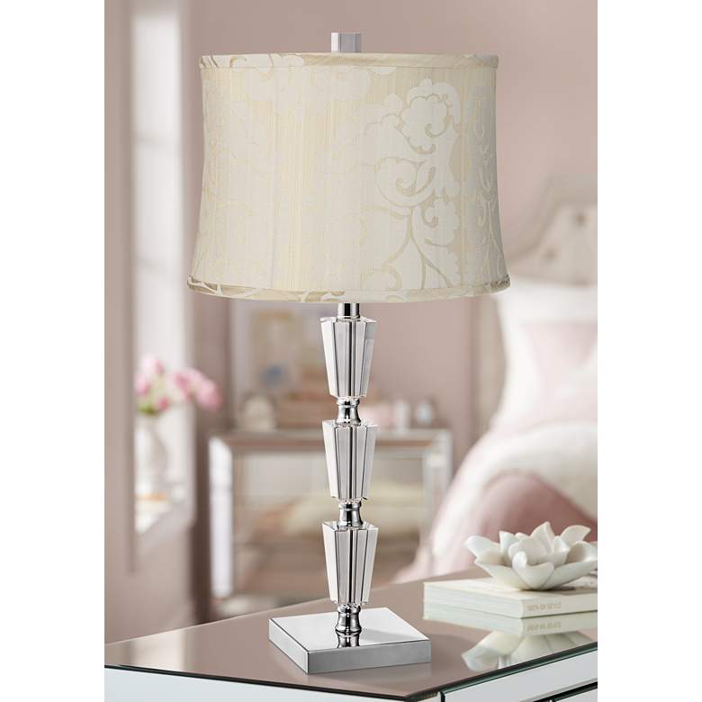 Image 1 Deco Collection Stacked Crystal Table Lamp with Cream Shade
