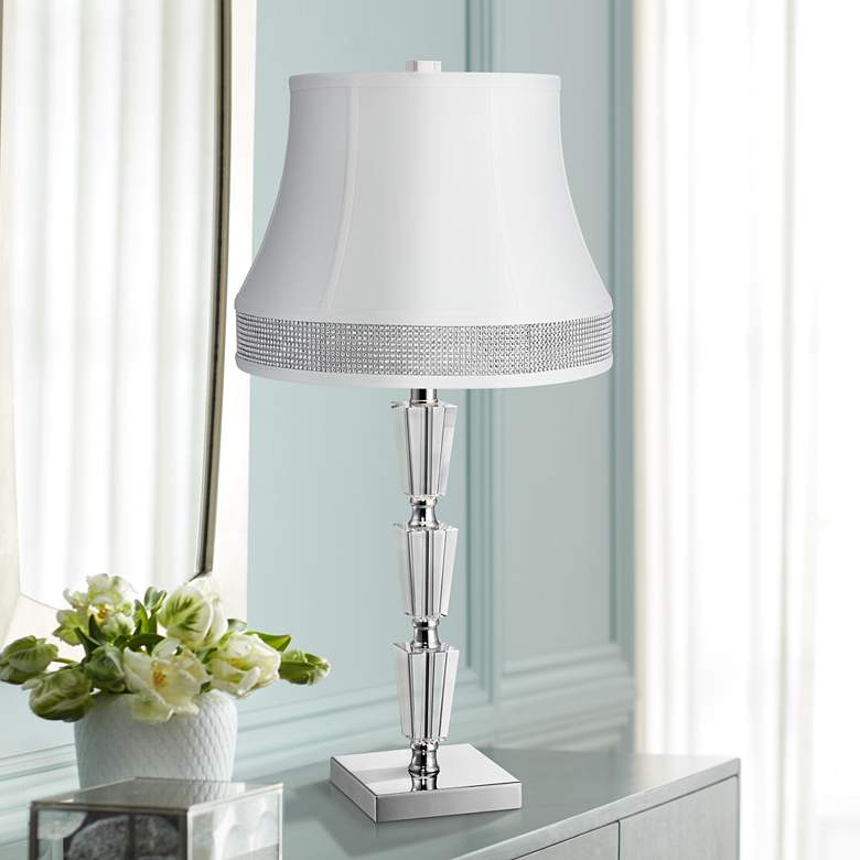 Image 1 Deco Collection Stacked Crystal Table Lamp with White Shade