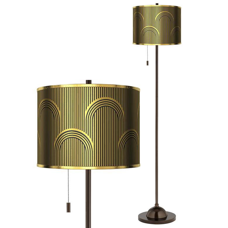 Deco Lines Gold Metallic Giclee Glow Bronze Club Floor Lamp