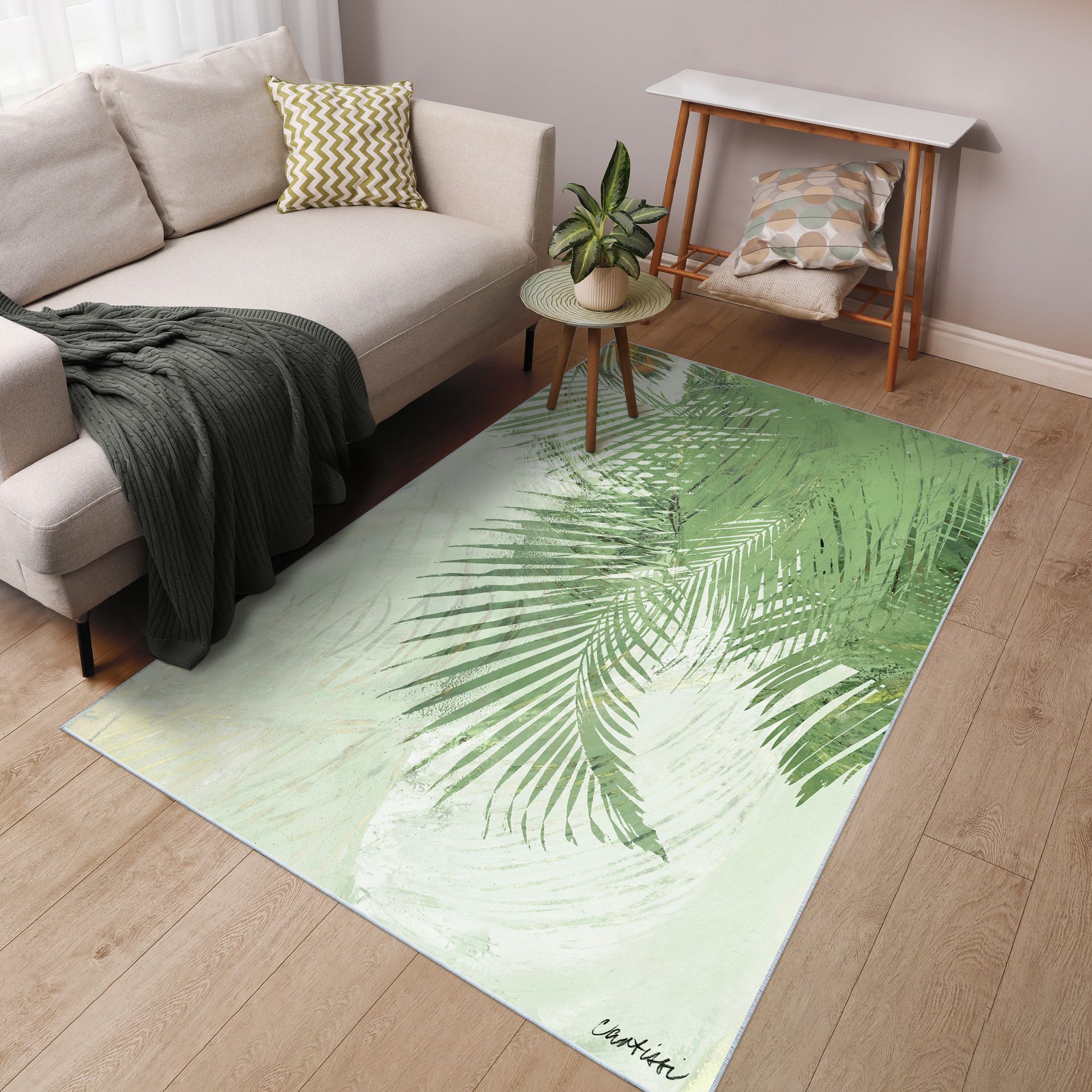 Image 2 Deco Organic Bouquet I Washable Leaf Art Area Rug size 5'x8' more views