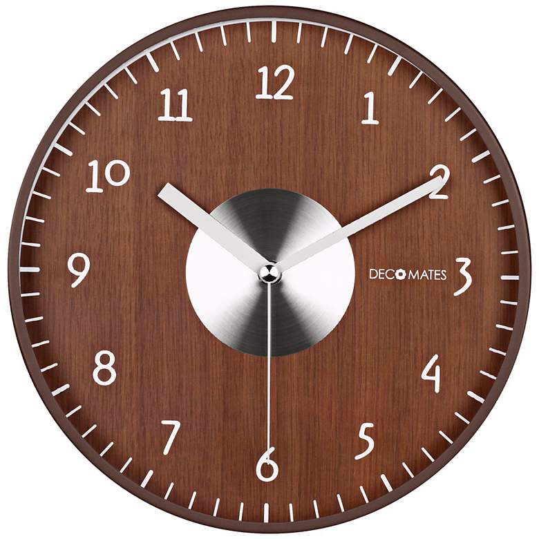 Image 1 Decomates Brown and Silver 9 3/4 inch Wide Silent Wall Clock