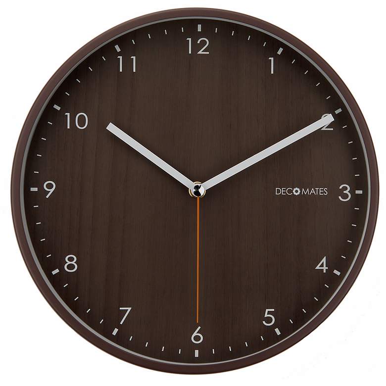 Image 1 Decomates Wood Tone 9 3/4 inch Wide Silent Wall Clock
