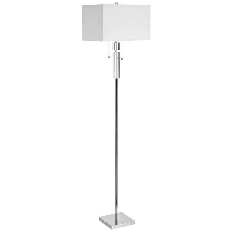 Image 2 Decorative 60 inch Polished Chrome Crystal Floor Lamp White Linen Shade