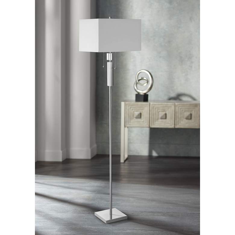 Image 1 Decorative 60 inch Polished Chrome Crystal Floor Lamp White Linen Shade