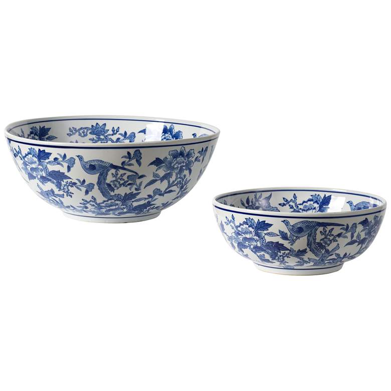 Image 1 Decorative Blue & White Ceramic Bowls - Set of 2