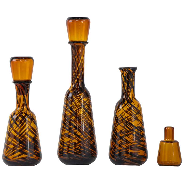 Image 1 Decorative Brown Glass Bottles with Lid - Set of 3