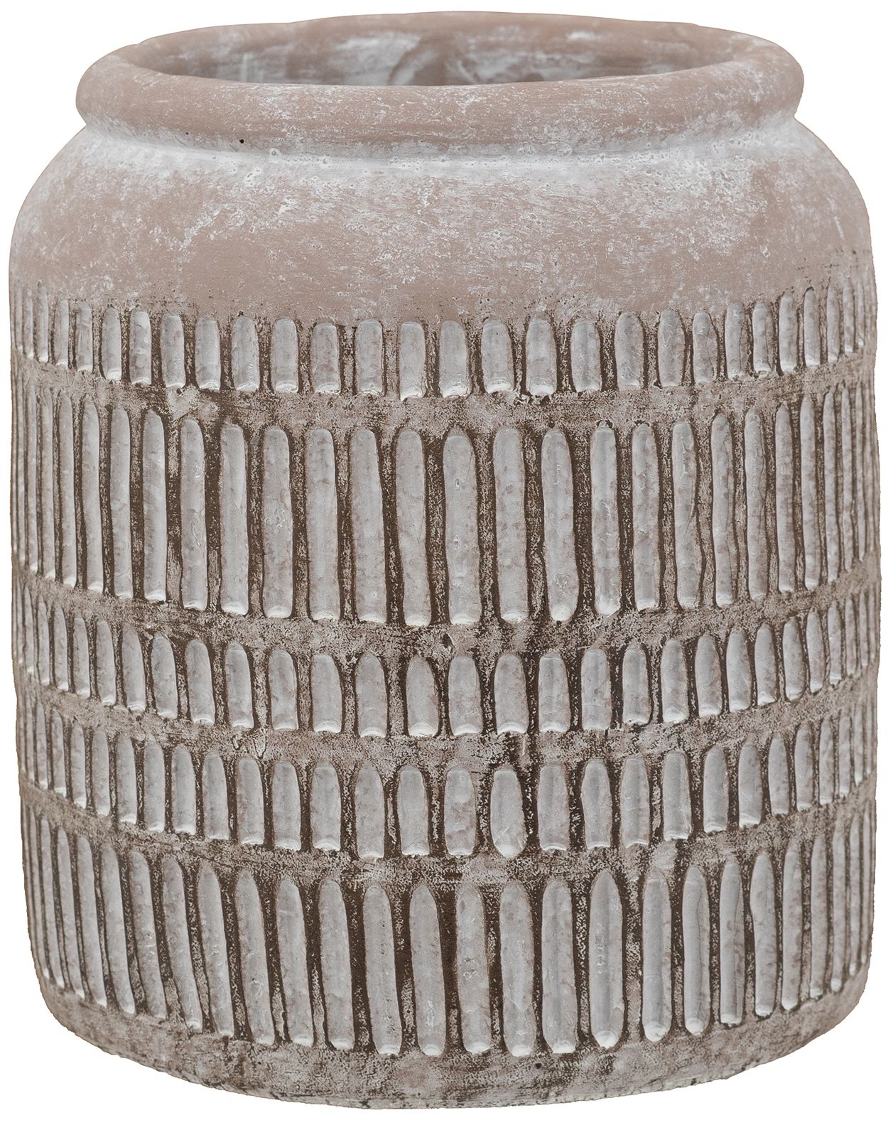 Image 2 Decorative Brown Sand and Cement Vase with Earthy Ribbed Texture - Brown more views