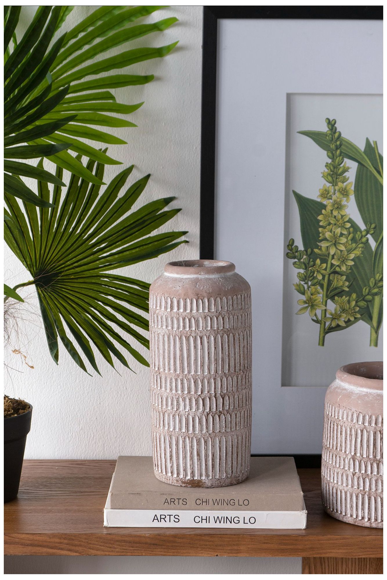 Image 5 Decorative Brown Sand and Cement Vase with Earthy Ribbed Texture - Brown more views