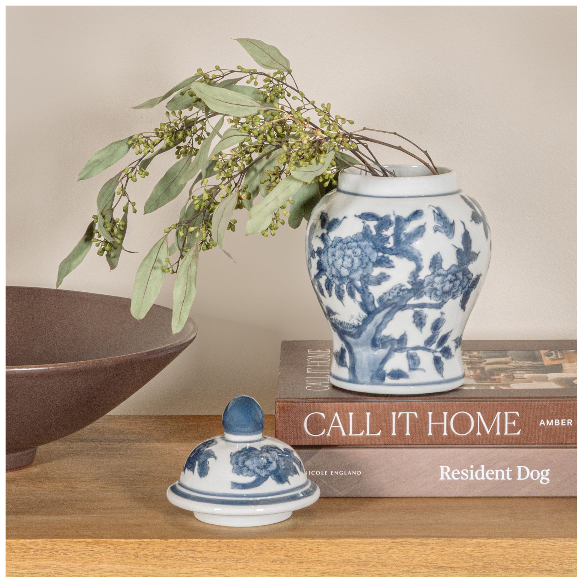 Image 5 Decorative Ceramic Ginger Jar with Domed Lid, Blue & White more views