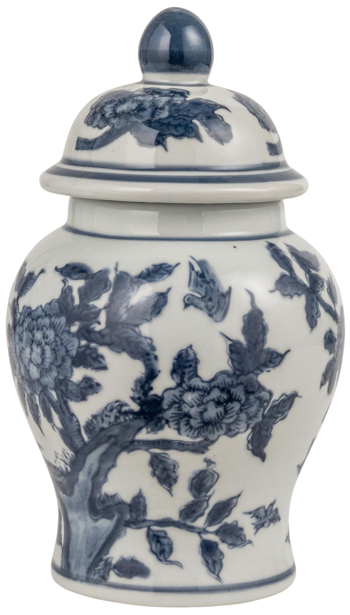 Decorative Ceramic Ginger Jar with Domed Lid, Blue & White