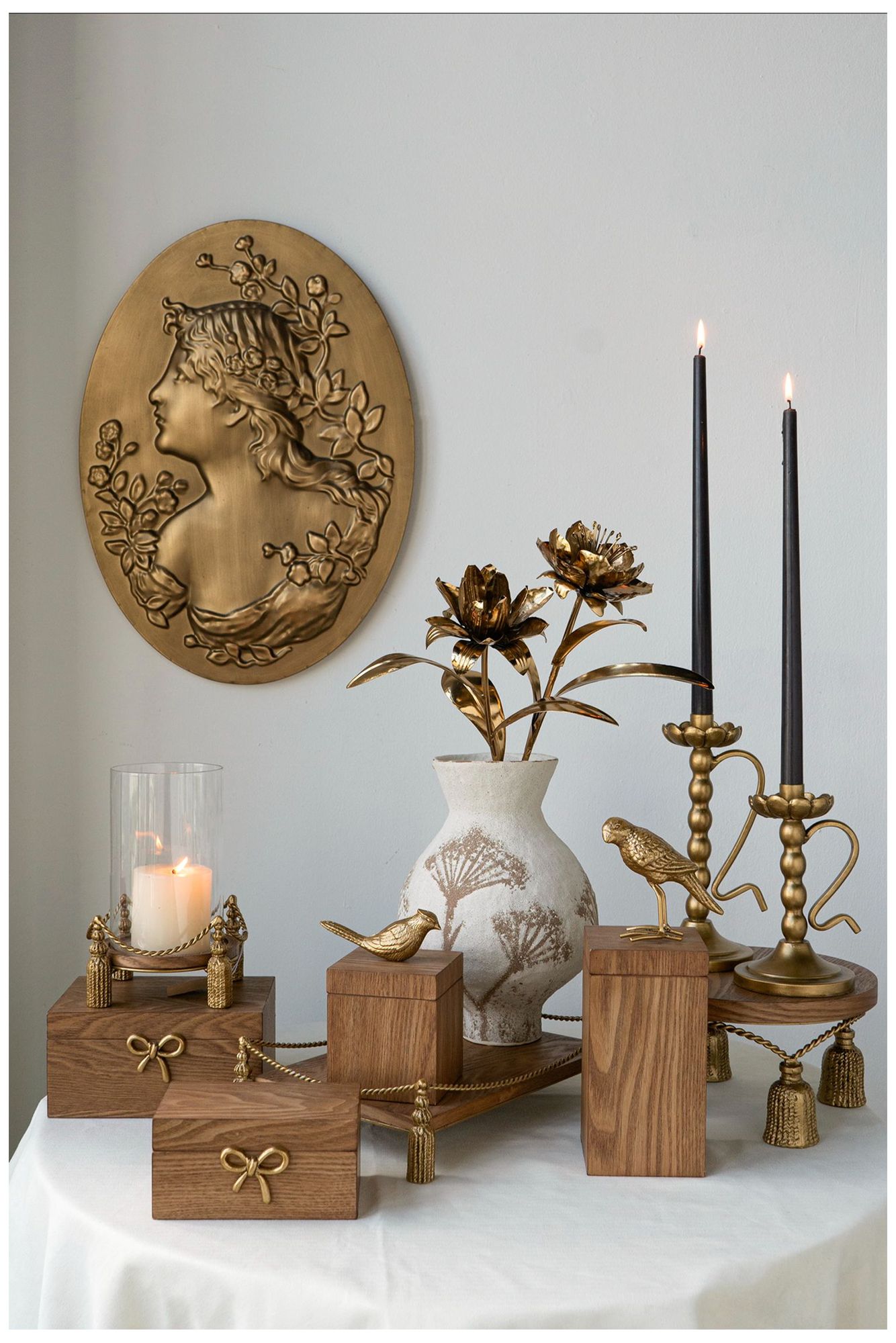 Image 4 Decorative Gold Iron Candle Holder Ribbed Design Curved Handle more views