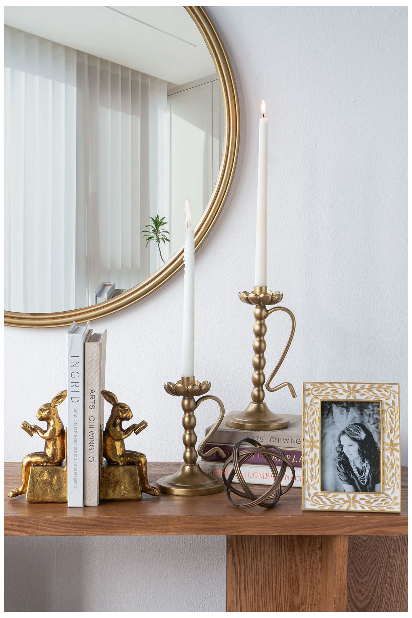 Image 7 Decorative Gold Iron Candle Holder Ribbed Design Curved Handle more views