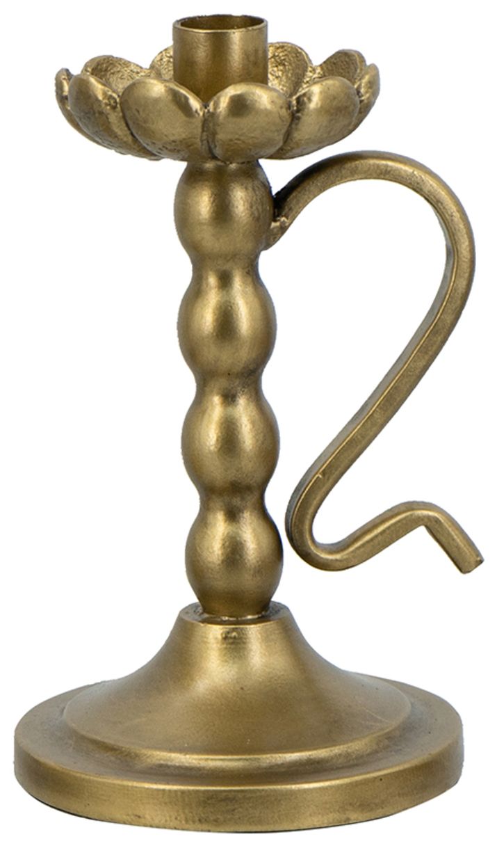 Image 2 Decorative Gold Iron Candle Holder Ribbed Design Curved Handle more views