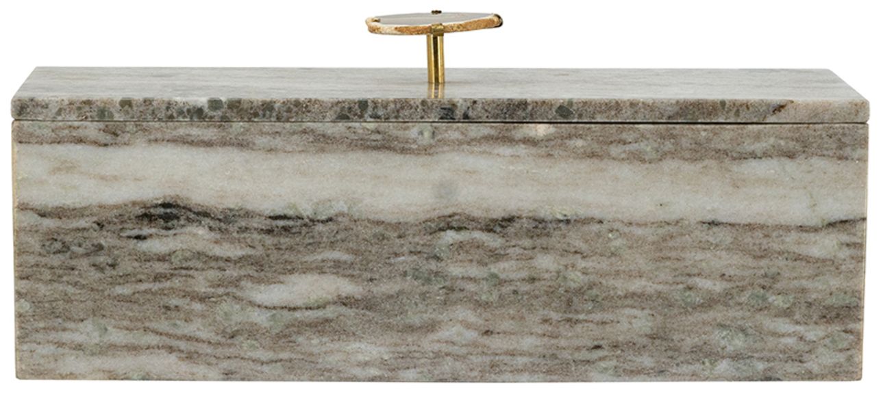 Image 2 Decorative Gray Marble Storage Box with Brass and Agate Handle more views