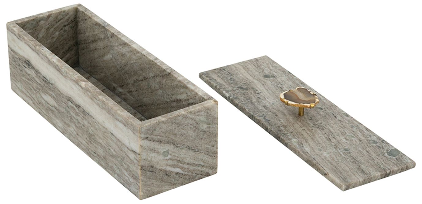 Image 4 Decorative Gray Marble Storage Box with Brass and Agate Handle more views