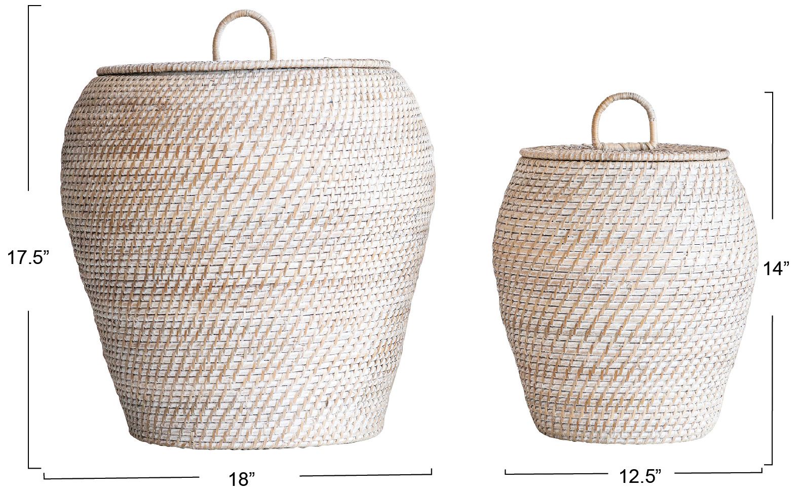 Image 2 Decorative Hand-Woven Rattan Storage Baskets with Lids, Set of 2 more views