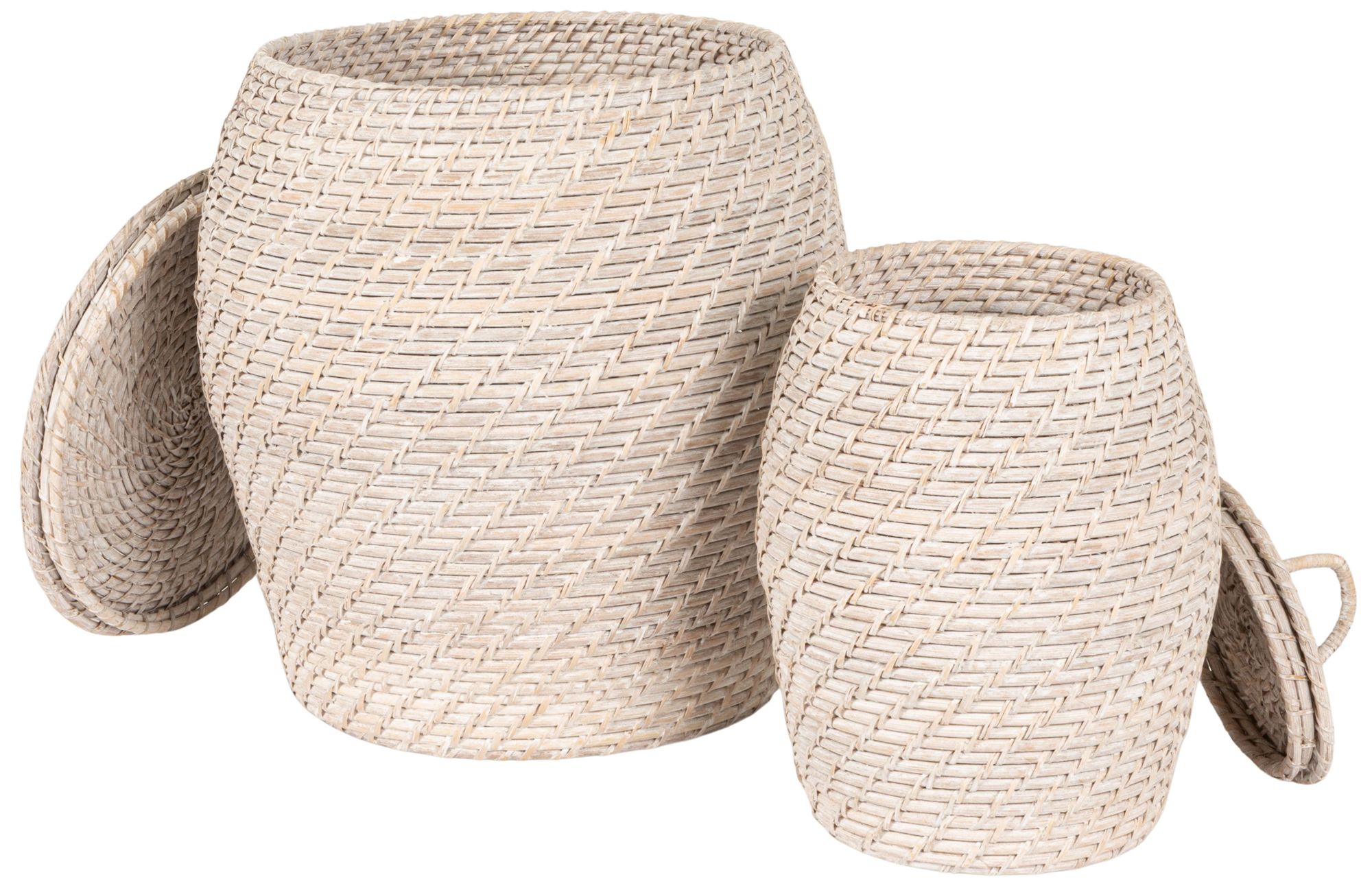 Decorative Hand-Woven Rattan Storage Baskets with Lids, Set of 2
