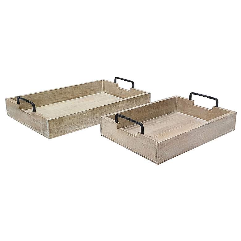 Image 1 Decorative Mango Wood Rectangular Trays Set of 2