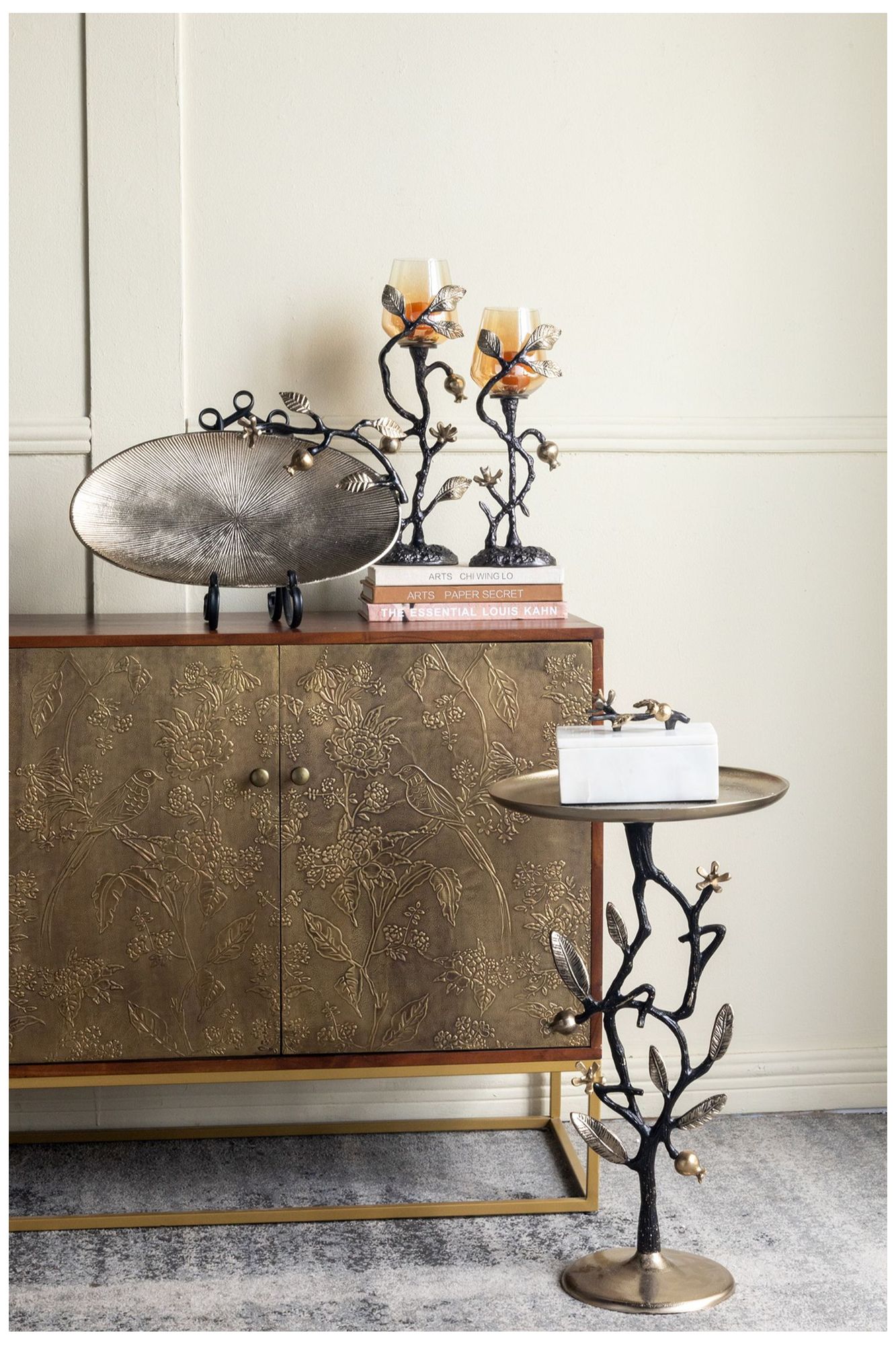 Decorative Natural White Marble Storage Box Black Gold Branch
