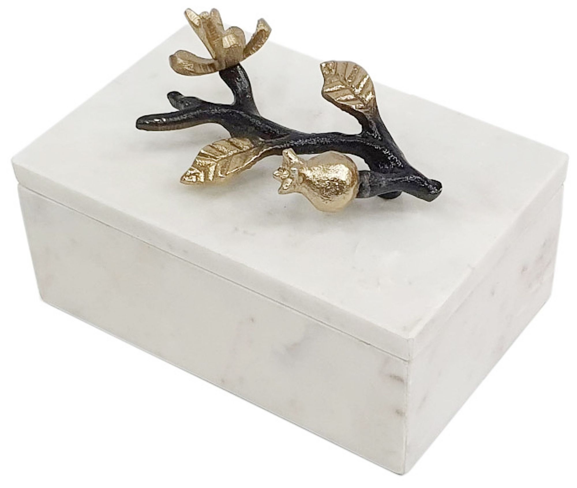 Image 2 Decorative Natural White Marble Storage Box w/ Black & Gold Branch Accent