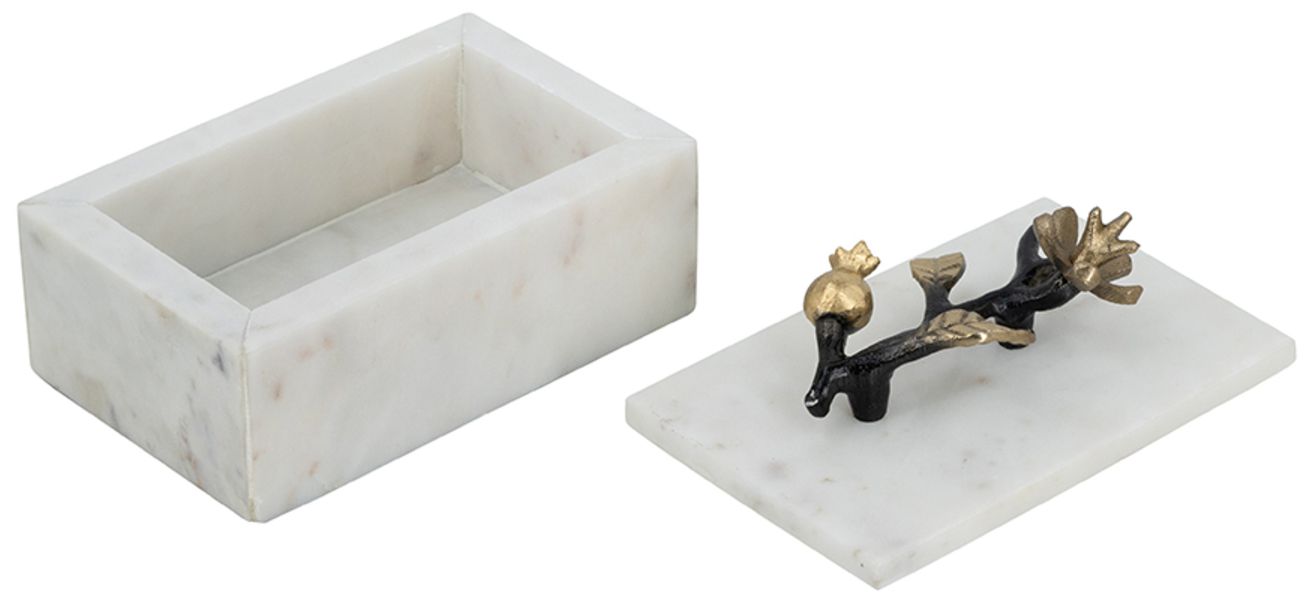 Image 6 Decorative Natural White Marble Storage Box w/ Black & Gold Branch Accent more views
