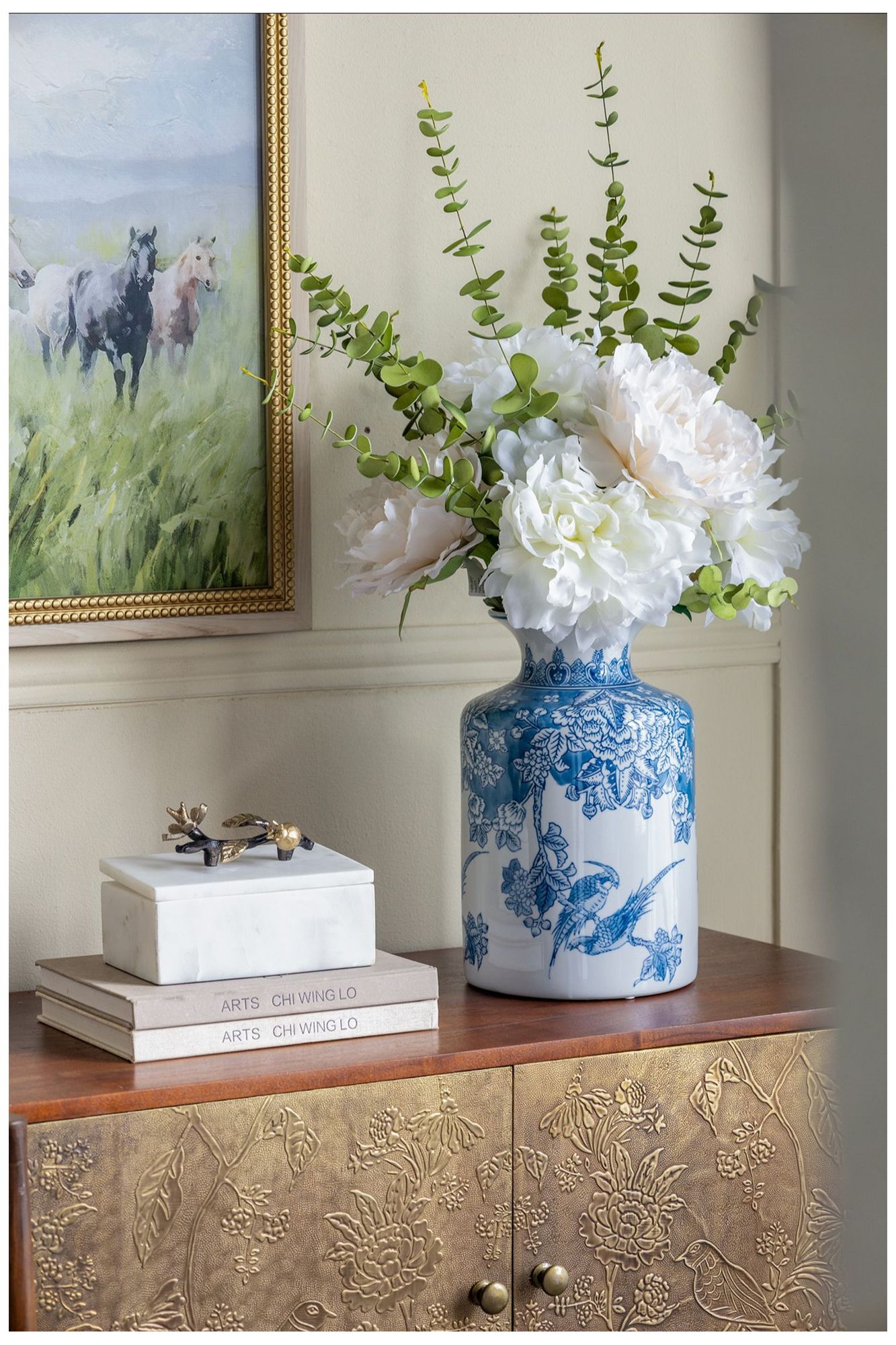 Image 7 Decorative Natural White Marble Storage Box w/ Black & Gold Branch Accent more views