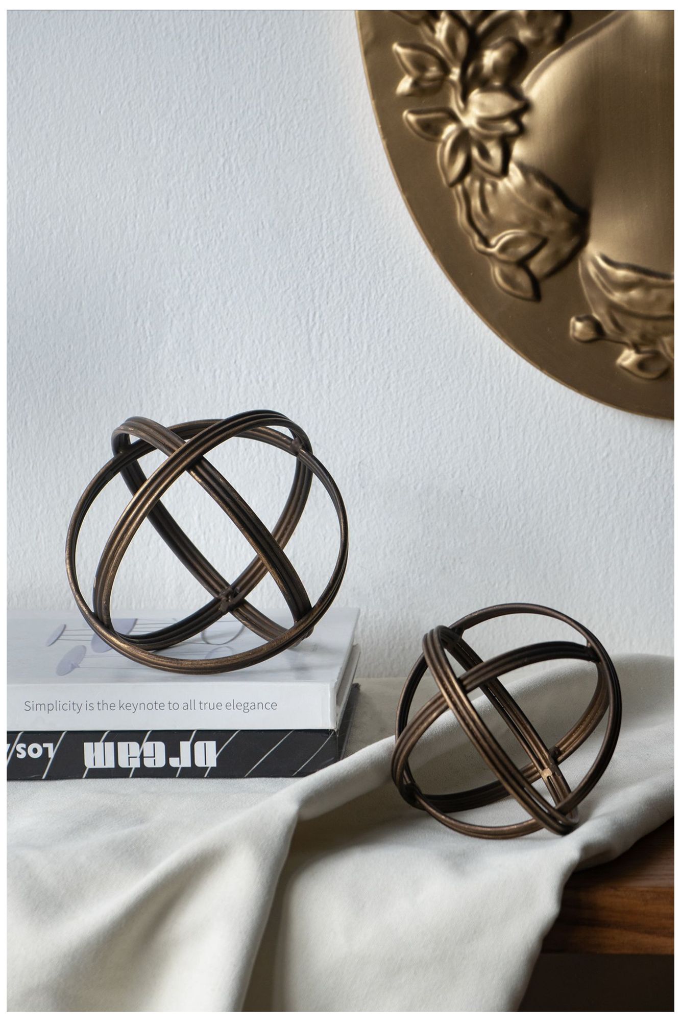 Decorative Overlapping Iron Orb Sculpture w/ Aged Black and Gold