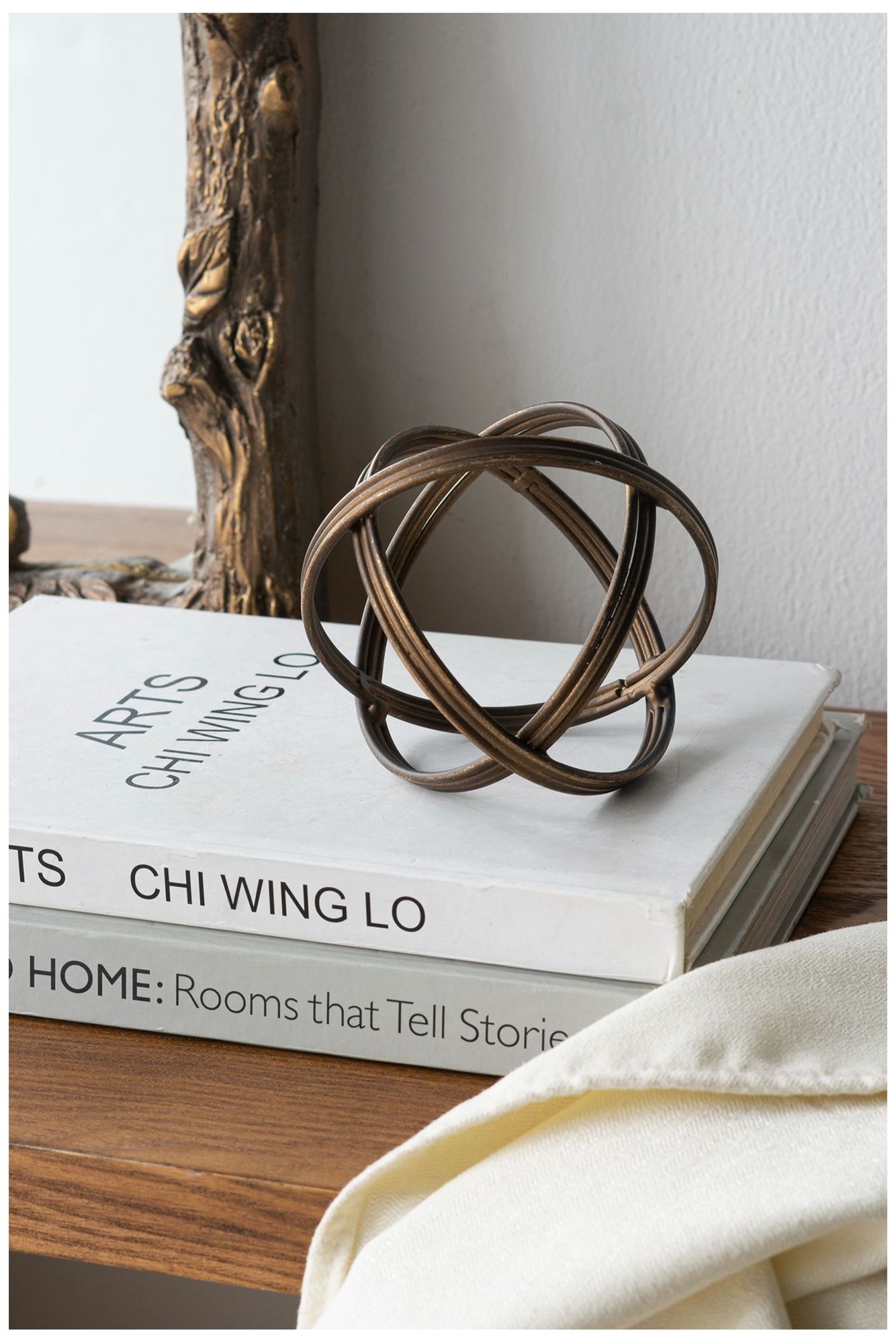 Decorative Overlapping Iron Orb Sculpture w/ Aged Black and Gold