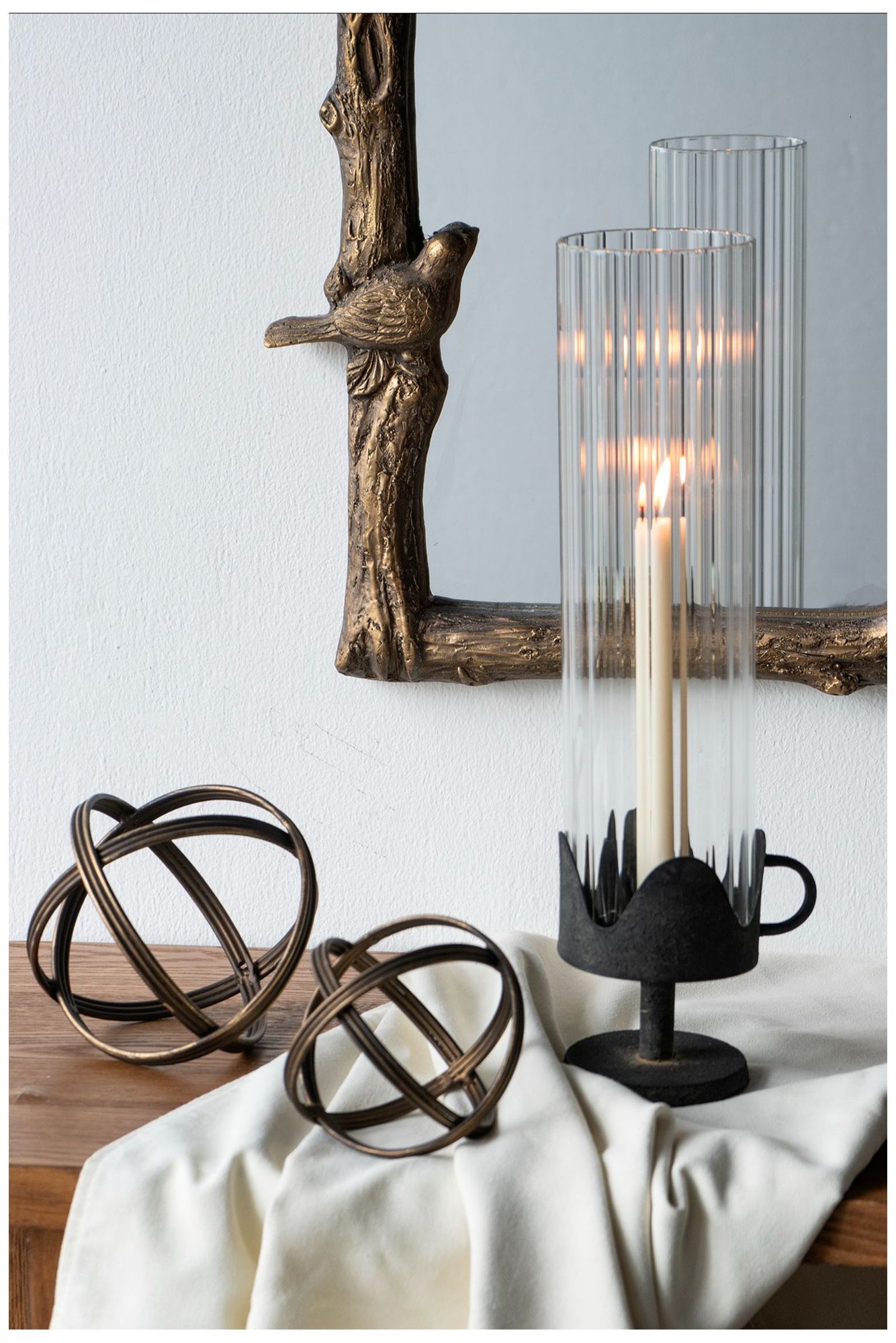 Decorative Overlapping Iron Orb Sculpture w/ Aged Black and Gold