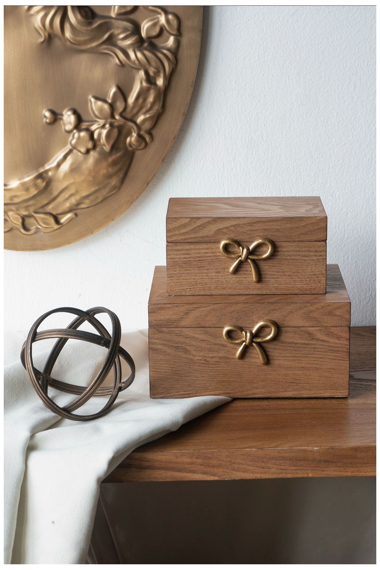 Decorative Overlapping Iron Orb Sculpture w/ Aged Black and Gold