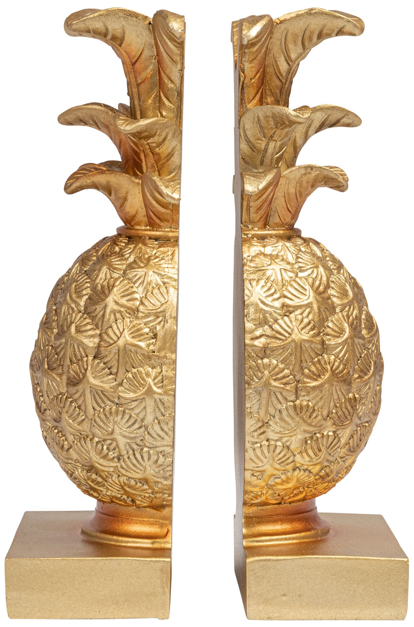 Decorative Pineapple Resin Bookends, Gold, Set of 2
