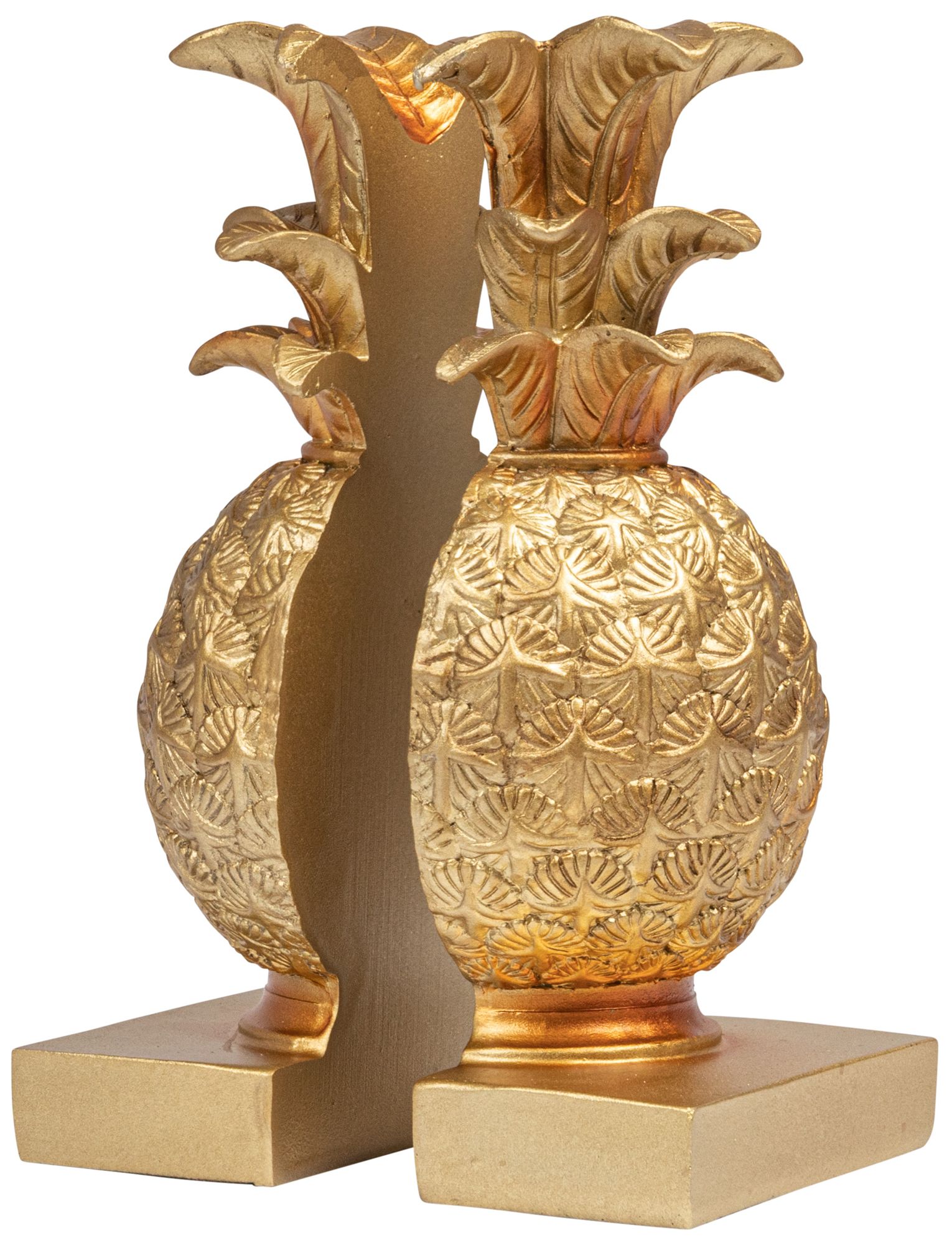 Decorative Pineapple Resin Bookends, Gold, Set of 2