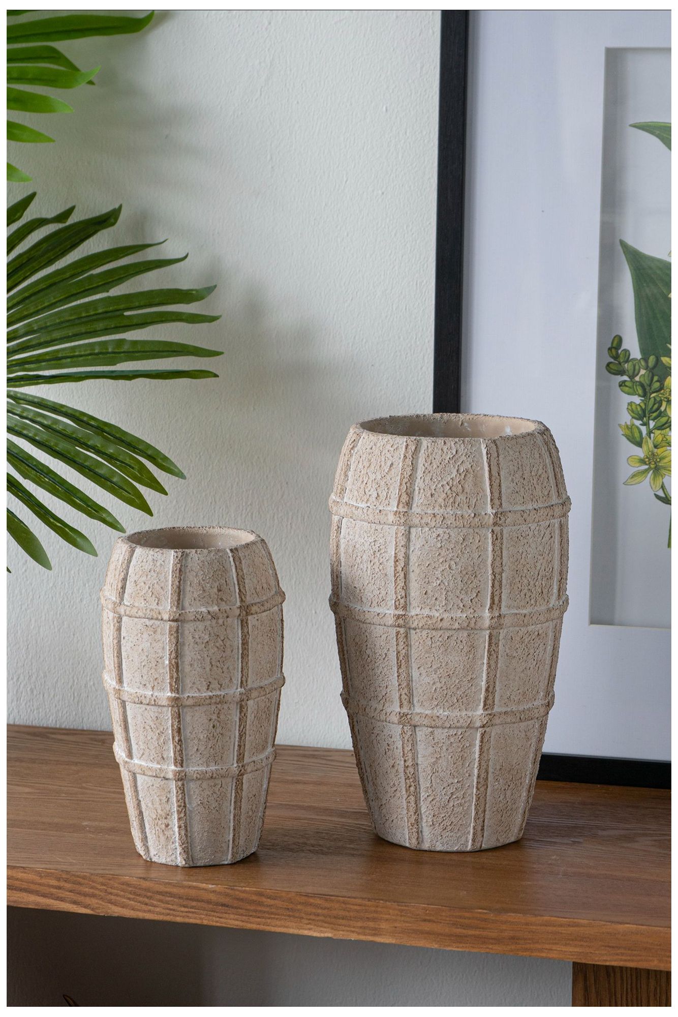 Image 5 Decorative Sand and Cement Vase with Textured Cream Finish more views
