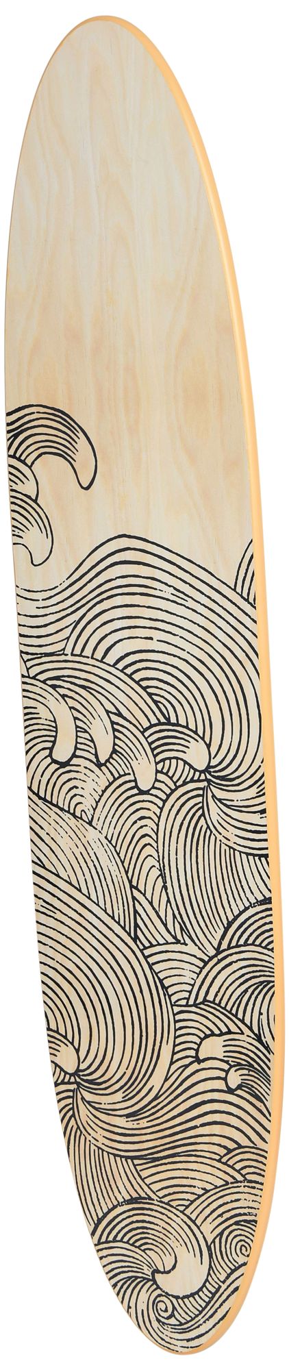 Decorative Surfboard Wall Decor; Contemporary Wave Design Overlaid