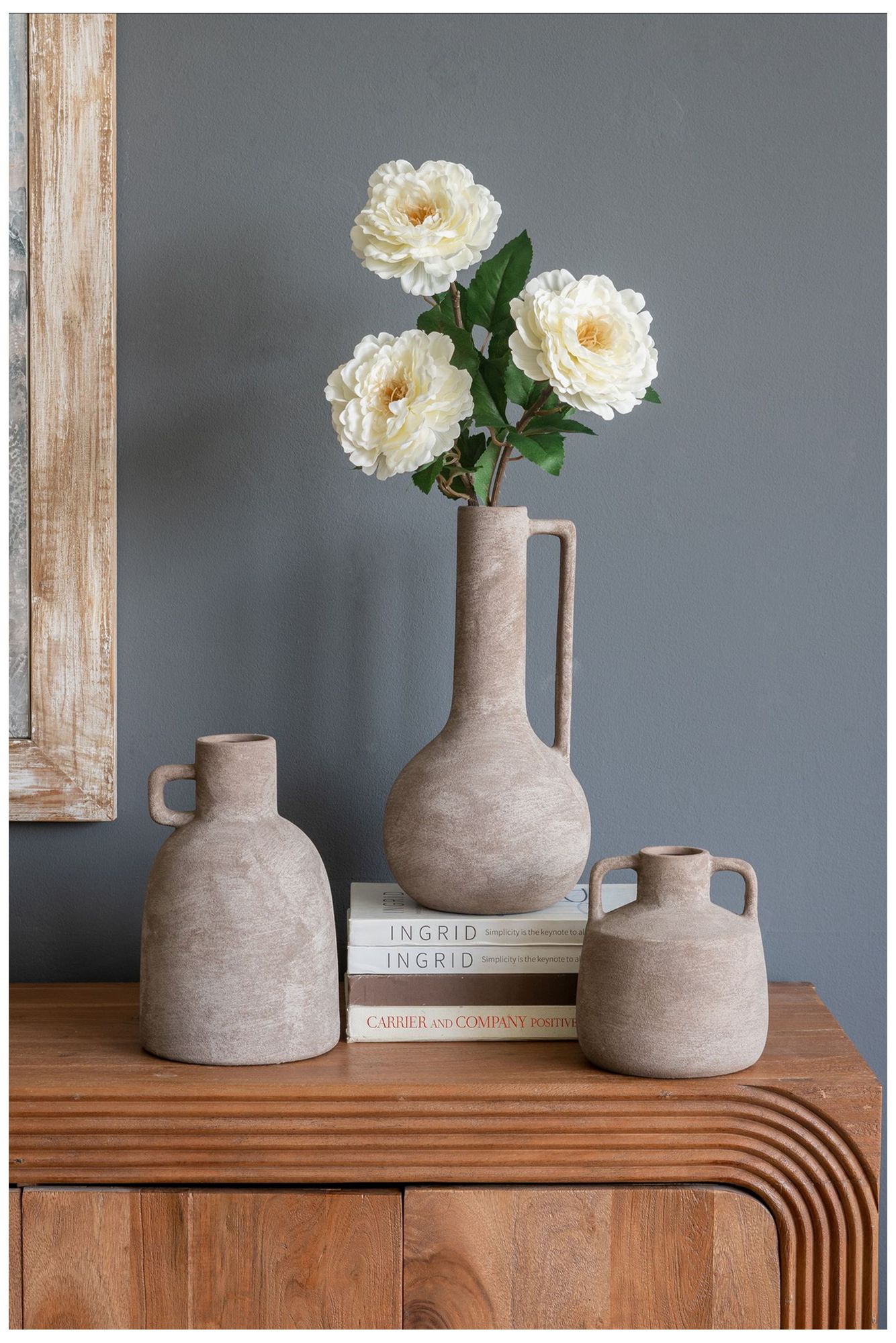 Decorative Terracotta Jug Vase w/ H&les & Weathered Gray Finish