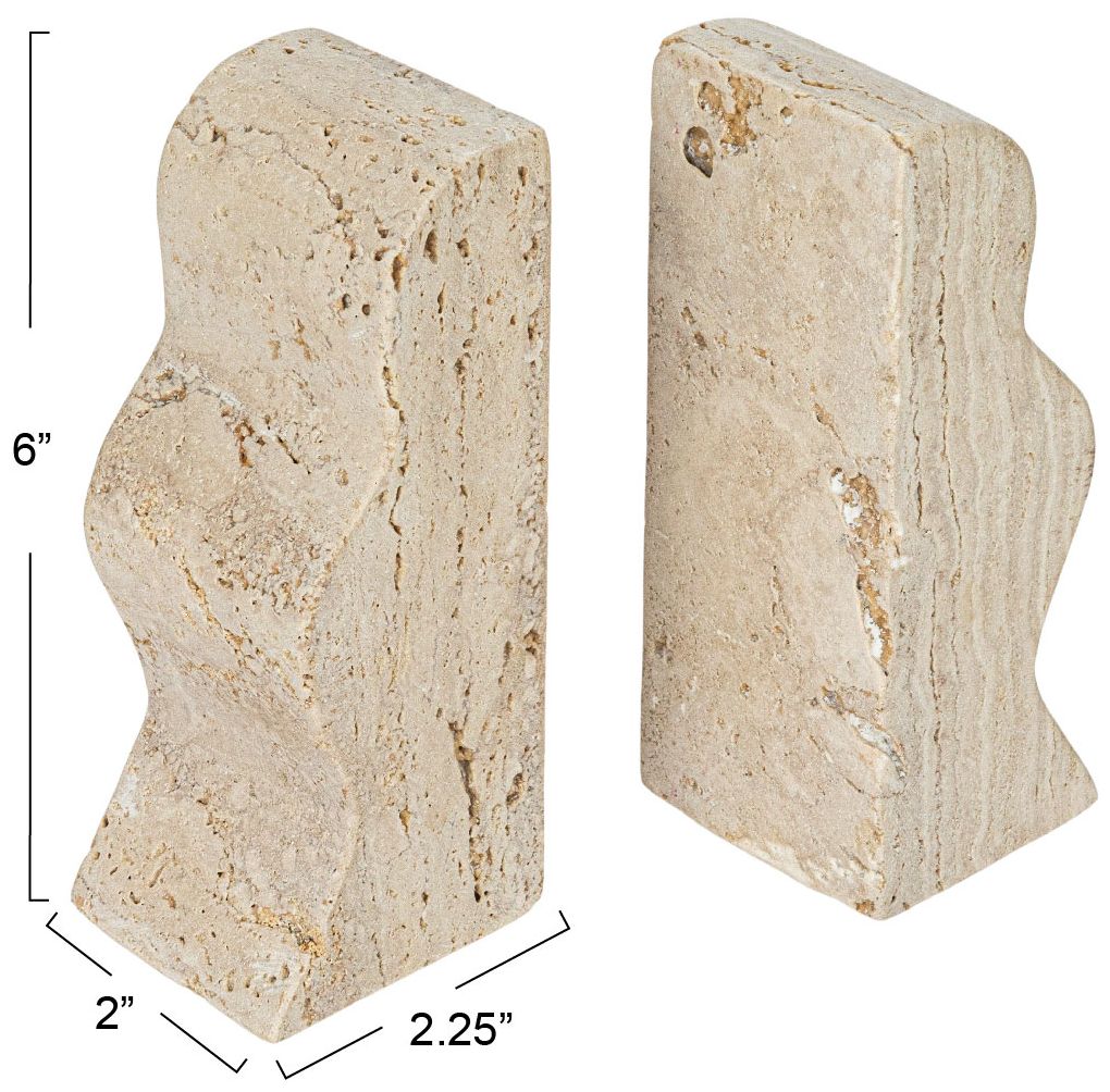 Image 2 Decorative Travertine Wave Bookends, Natural more views