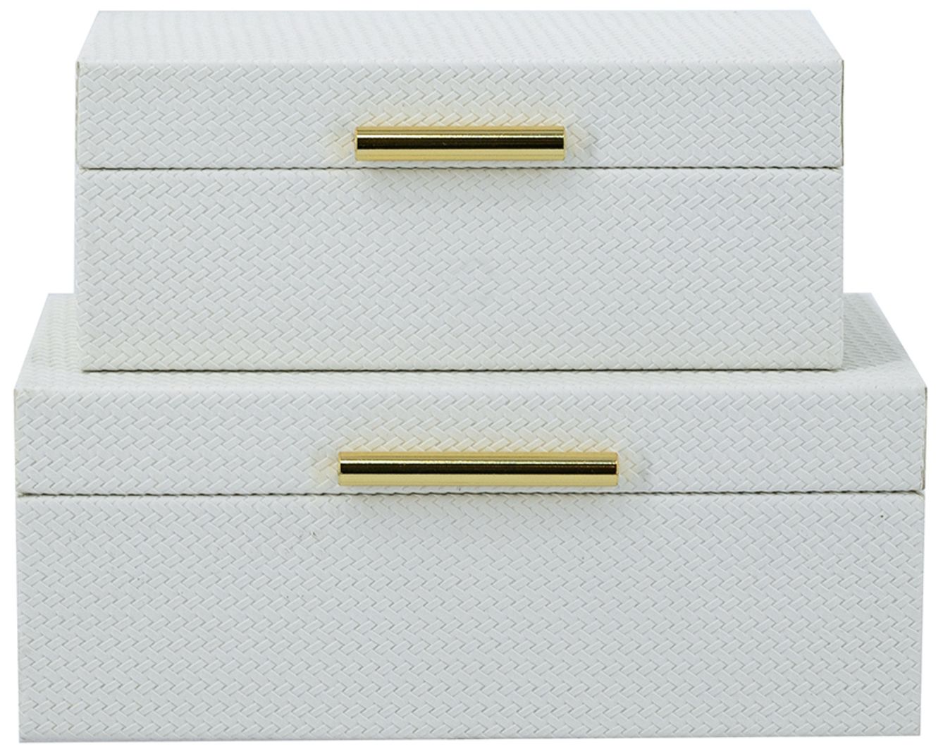 Thumbnail3 of Decorative Wooden Storage Boxes White Faux Leather Finish & Gold more views
