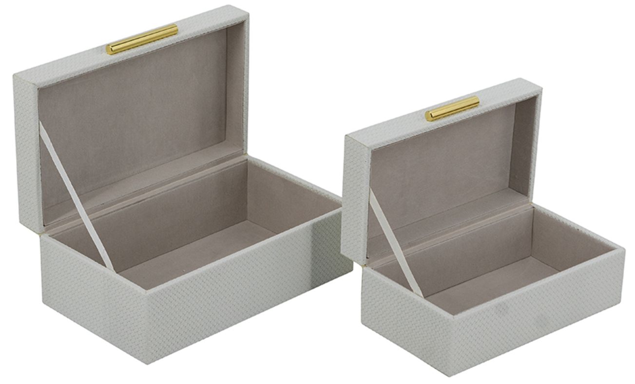 Thumbnail4 of Decorative Wooden Storage Boxes White Faux Leather Finish & Gold more views
