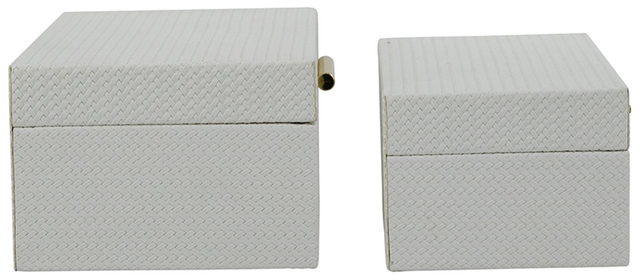 Decorative Wooden Storage Boxes White Faux Leather Finish & Gold