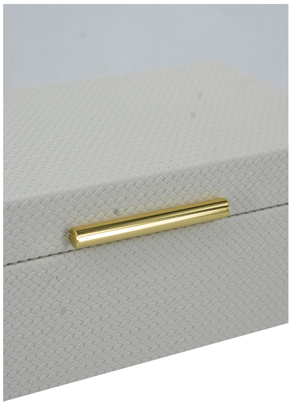 Decorative Wooden Storage Boxes White Faux Leather Finish & Gold
