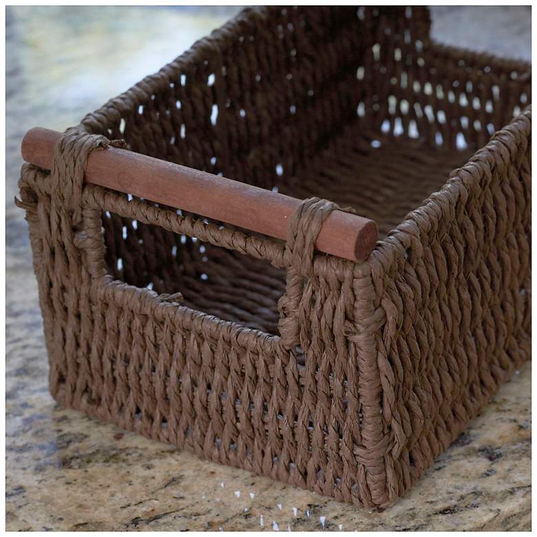 Image 6 Decorative Woven Baskets Set of 3 with Wood Handles and Metal Frame more views