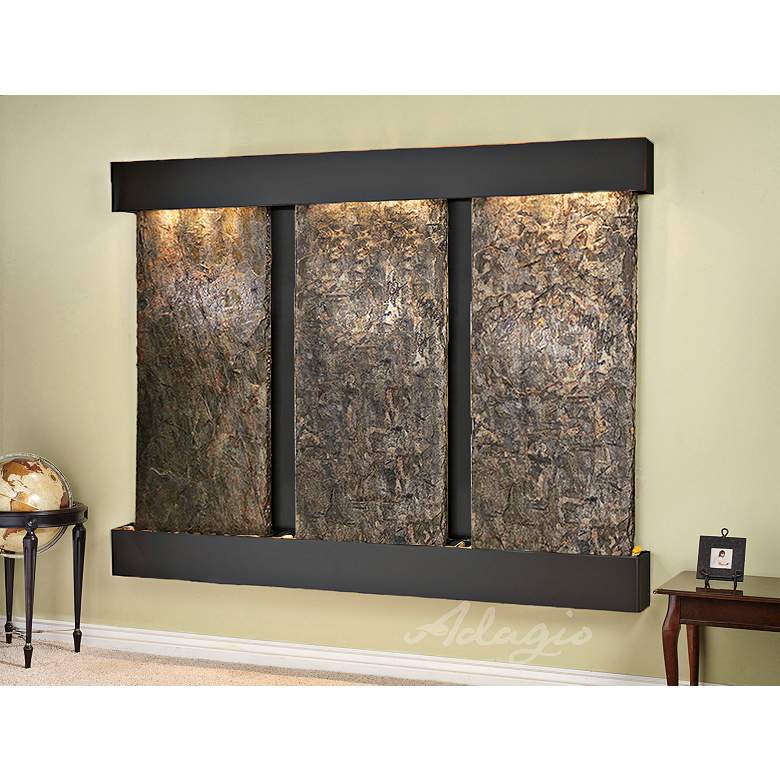 Image 1 Deep Creek Falls 69"H Blackened Grn Slate Fountain-Sq Edges