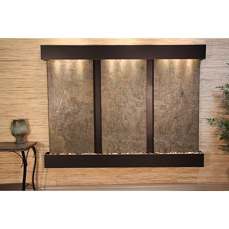 Image 1 Deep Creek Falls 69"H Blackened Grn Stone Fountain-Sq Edges