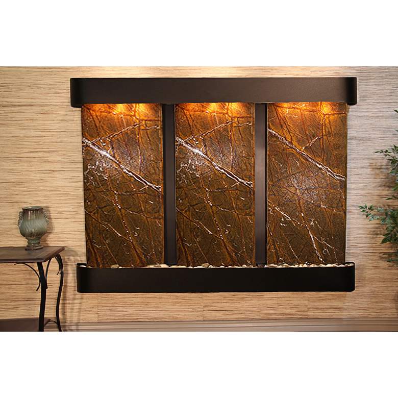 Image 1 Deep Creek Falls 69"H Blkened Brn Marble Fountain-Rnd Edges