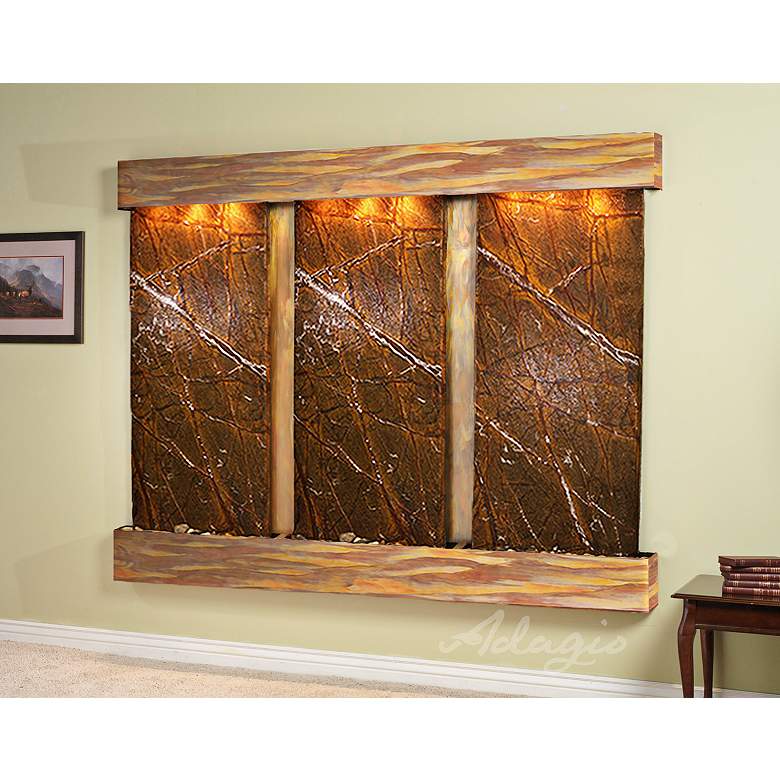 Image 1 Deep Creek Falls 69"H Rustic Brown Marble Fountain-Sq Edges