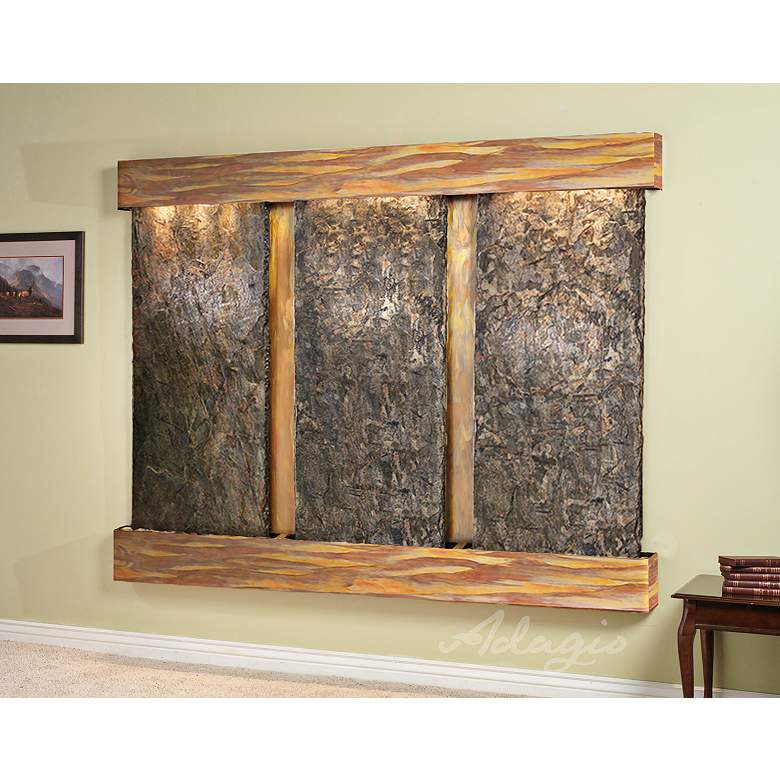 Image 1 Deep Creek Falls 69"H Rustic Green Slate Fountain-Sq Edges