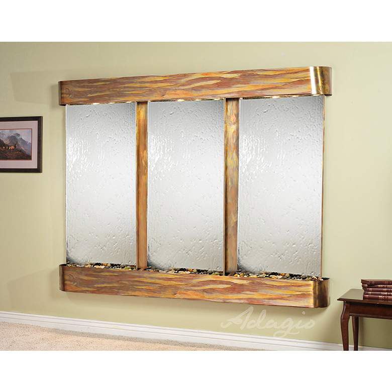 Image 1 Deep Creek Falls 69"H Rustic Sil Mirror Fountain-Rnd Edges